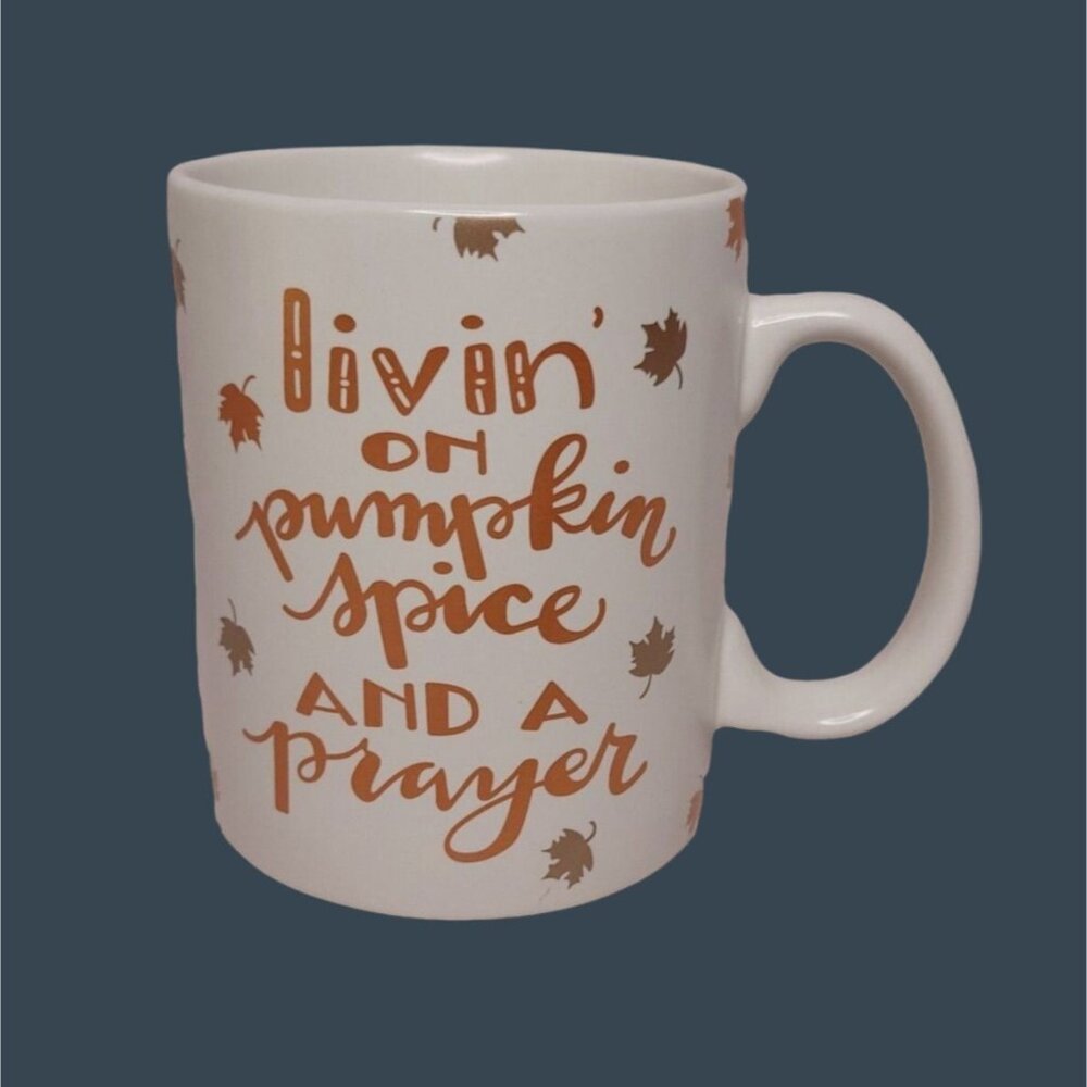Livin On Pumpkin Spice And A Prayer Coffee Mug 15 Oz Microwave Oven & Dishwasher